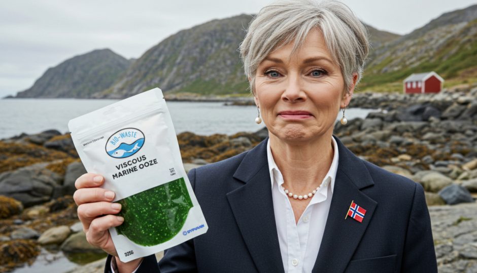 Dypvann CEO Hilde Fjeld with a packet of Viscous Marine Ooze