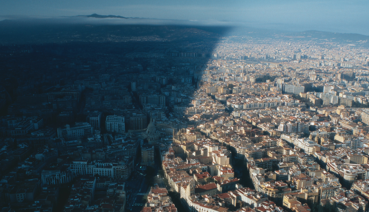 Madrid split by a dark shadow