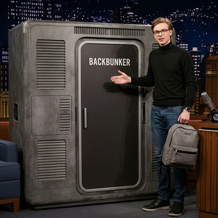 Fredrik Bergström demonstrating Backbunker on late night TV in the USA