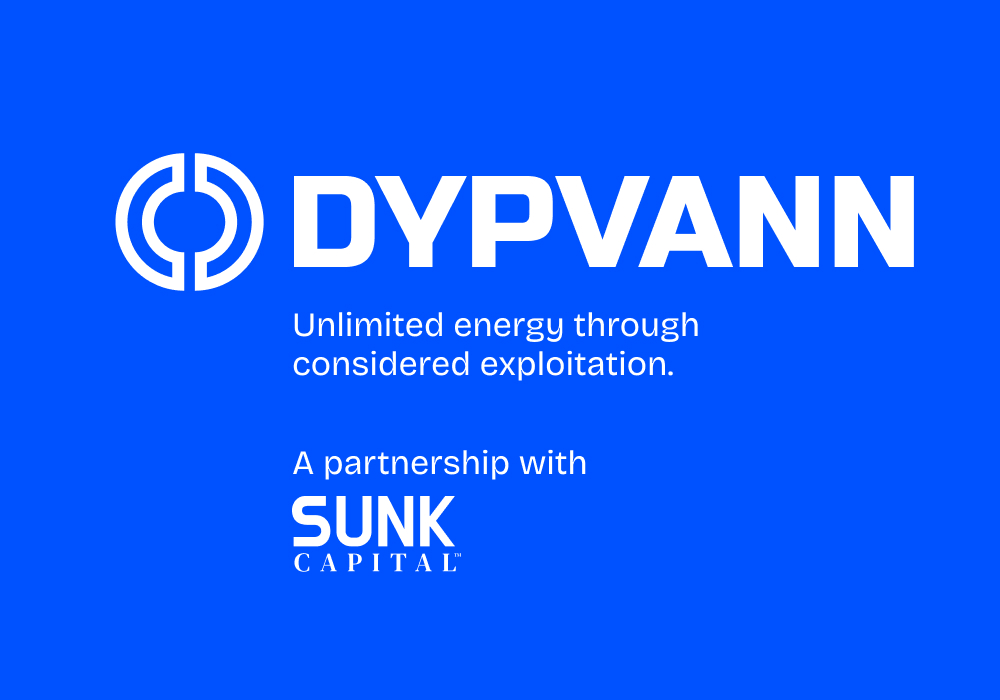 Dypvann brand in white text on blue background