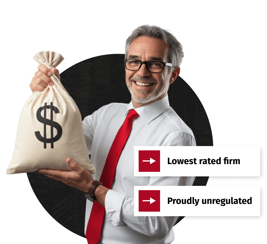 Barry Sunk holding a bag of money