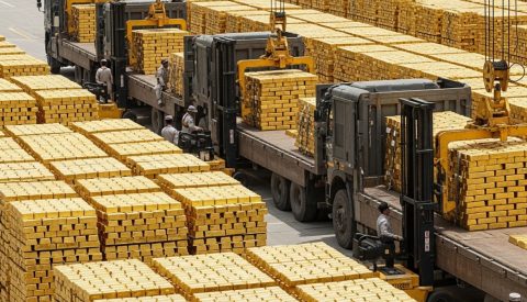 Gold bars being prepared for transport