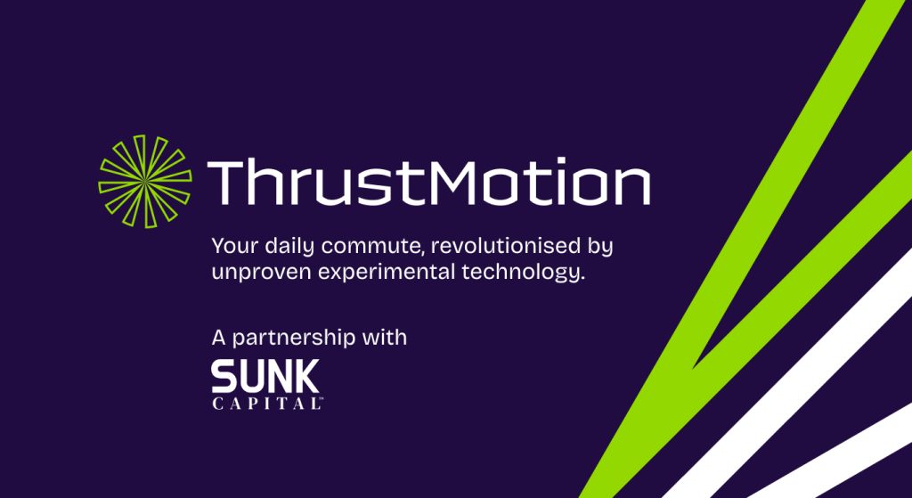 Thrustmotion logo on a deep purple background
