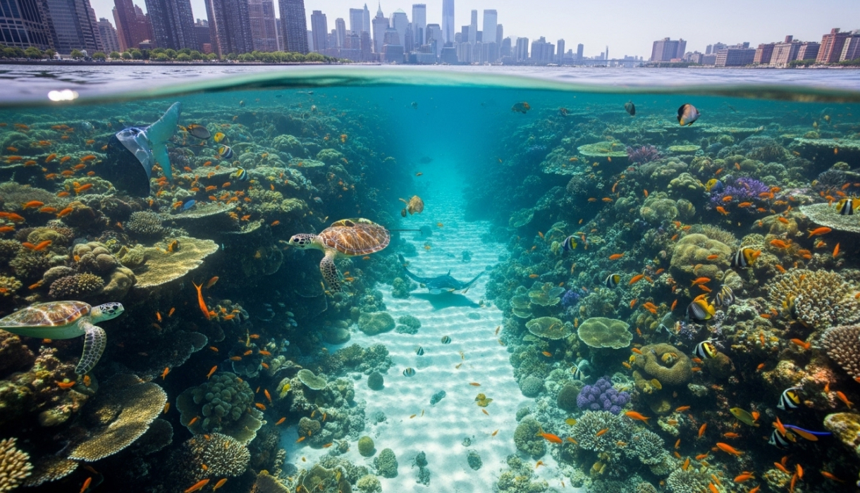 Hudson River, New York, turned into a Barrier Reef.
